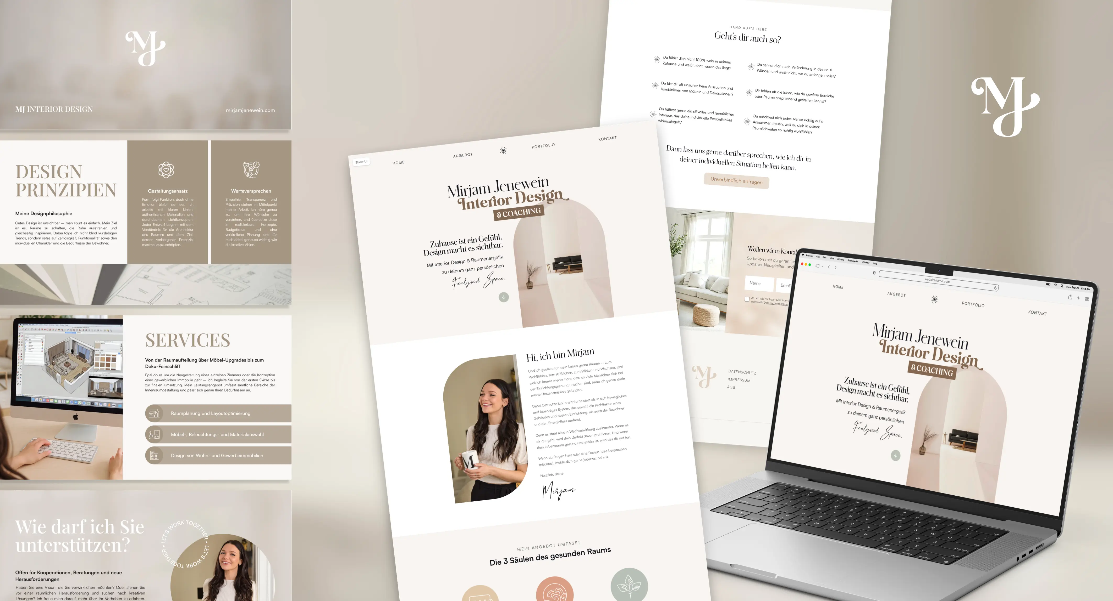 MJ Interior Design Slide Deck – Design-Prinzipien, Services und Workflow