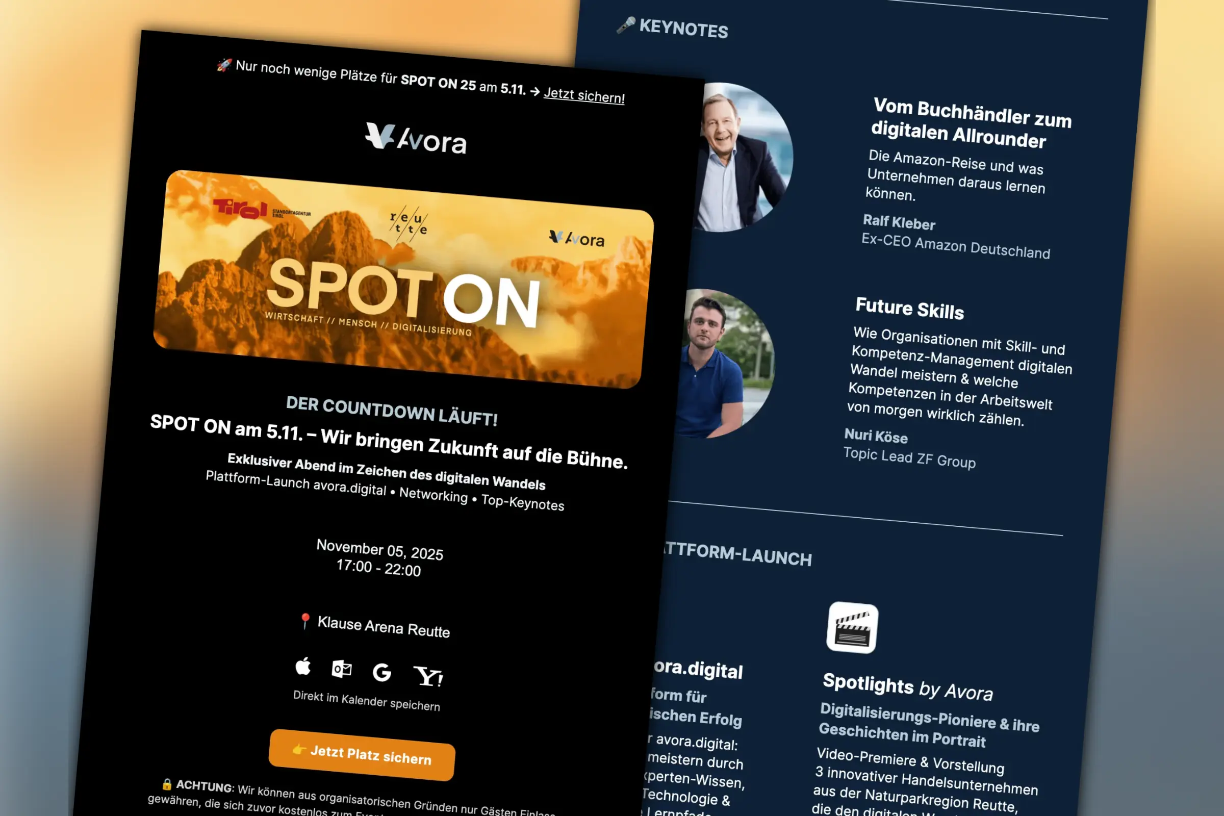 Avora Newsletter-Mockup – beide Seiten des SPOT ON Newsletters
