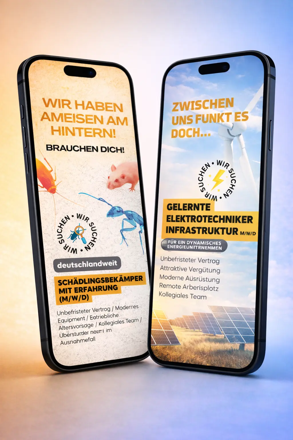 Social-Recruiting-Mockup mit zwei Smartphones für QRC Group Austria